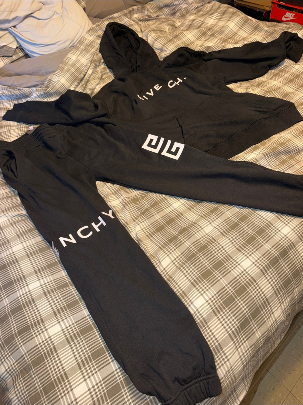 Givenchy men Black Hoodie & Jogger Set with White Logo